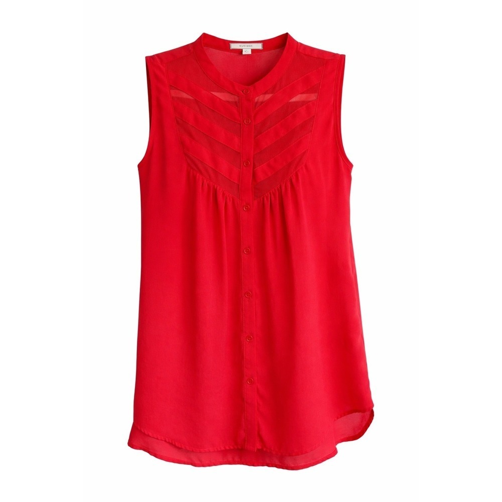 Pleione Anthropologie Red Sleeveless Button Front Blouse Mesh Detail Size S
